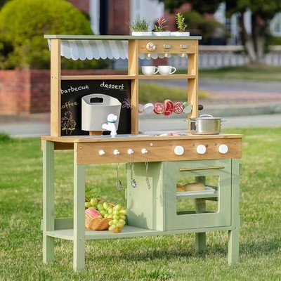 Robud Kids Play Outdoor Mud Play Kitchen Toy Set for Children with Sounds Green