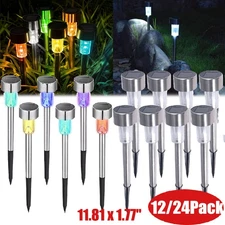 12/24 x Garden Outdoor Stainless Steel LED Lawn Solar Landscape Path Lights Lamp