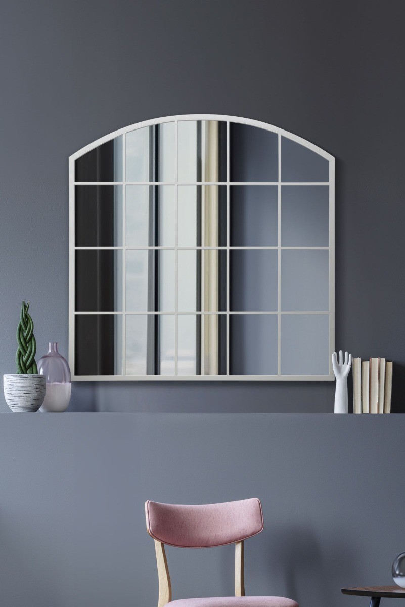 The Arcus New Extra Large White Arched Window Mirror 39""x39"" 100x100cm
