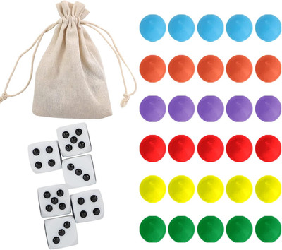 30 Wahoo Board Game Replacement Marbles 5 Each of 6 Colors, 6 Dice and a Play Ba