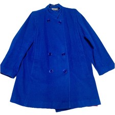 Vintage Forecaster of Boston Blue Wool Trench Overcoat Satin Lined Size 9/10