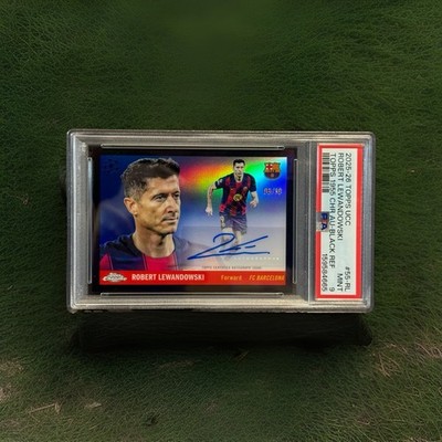 2025-26 Topps UCC Barcelona Robert Lewandowski Topps 1955 Chrome Black /10 PSA 9