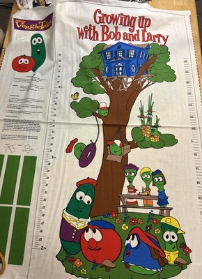 Vintage Veggie Tales Growing Up w/ Bob and Larry Growth Chart Fabric Panel - New