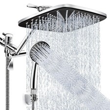 Chrome Rain Shower Head High Pressure Handheld Spray Combo with Adjustable Arm