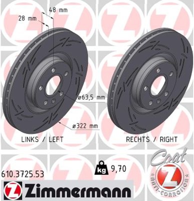 2x ZIMMERMANN Bremsscheibe BLACK Z 610.3725.53 für VOLVO XC60 2 246 S90 234 V90