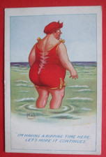 Old Seaside Comic FAT LADY TORN SWIMMING COSTUME RIPPING TIME BIG BUM BOTTOM