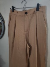 ZARA Women's Tan Pleated Wide-Leg High-Rise Regular Fit Pants Size Medium