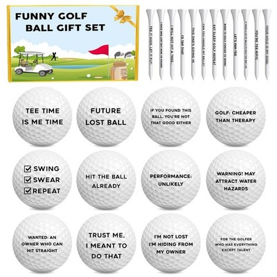MiniInflat 12 Pcs Funny Golf Balls and Tees Set with 1.7'', black white