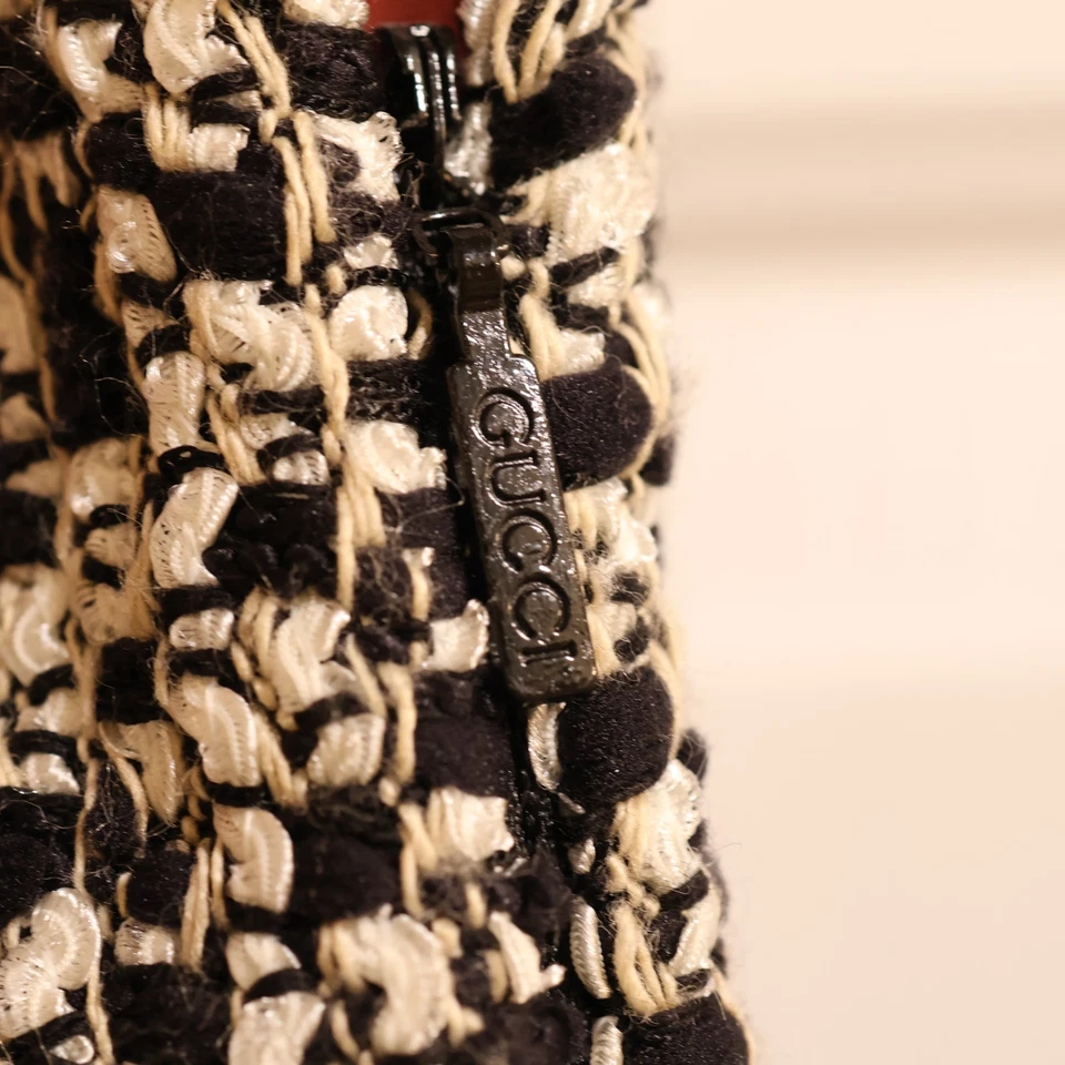 Gucci Blanco y Negro Tweed Tejido Mezcla Seda Falda con Hebilla GG 460486 EE. UU. 6/M Foto 4 de 4