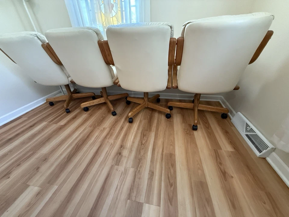 CHROMCRAFT Table And 4 Four CHAIRS DINING Cream VINYL SWIVEL RETRO VINTAGE MCM - Image 3 of 4