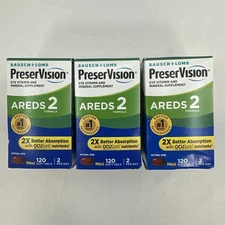 3 Pack Preservision Areds 2 Vitamin Mineral Supplement Soft Gels 120 ct ex 12/26