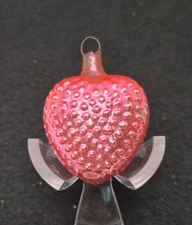 Antique Embossed Heart Christmas Feather Tree Ornament Glass Vintage Pink Bumpy
