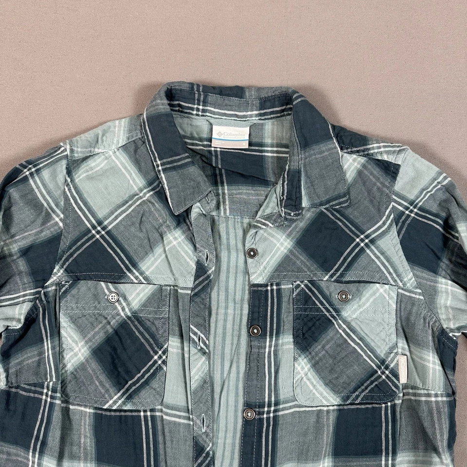 Camisa Columbia con botones a cuadros azul pequeña para mujer Foto 2 de 4