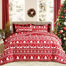 7 Piece Bed in a Bag Queen, Red and White Snowflake and Queen-7pieces Reindeer