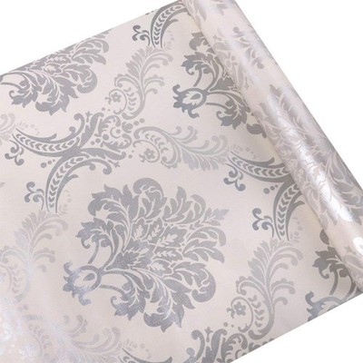 Silver Damask Peel and Stick Wallpaper Easily Removable Printed Stick Wall Pa...
