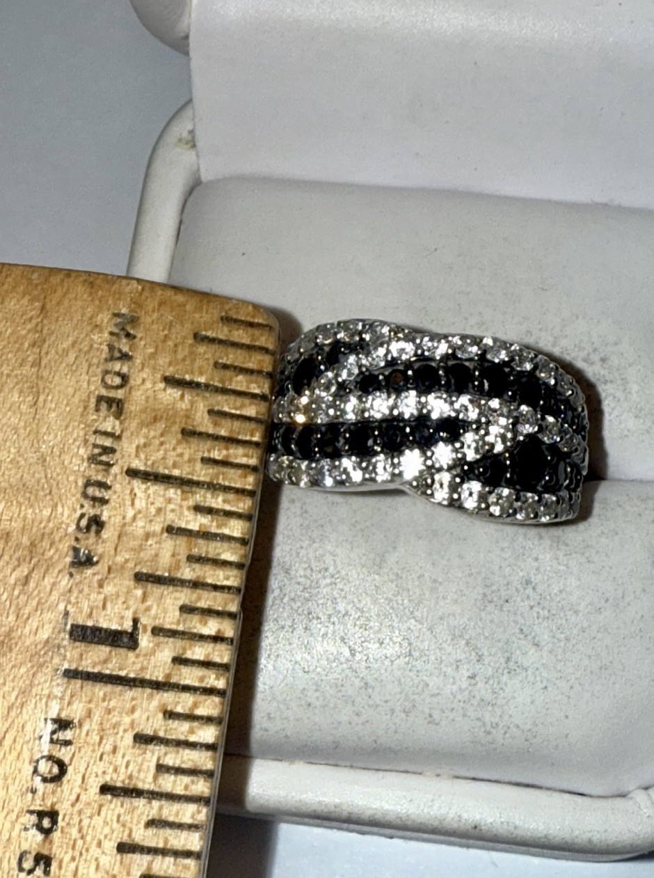 ESTATE Solid Sterling Silver Round-Cut Black/Whit… - image 4