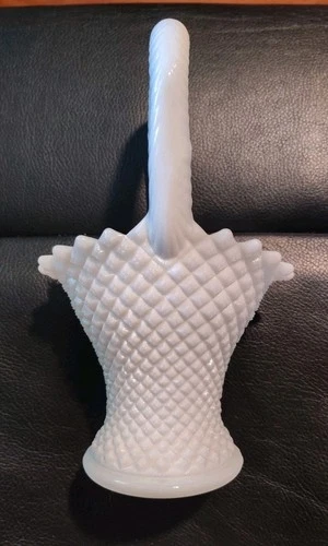 Vintage Westmoreland 9" White Milk Glass English Hobnail Diamond Point Basket