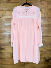 Vintage Union Made Peach Embroidered Ruffle Nightgown Robe Set Medium