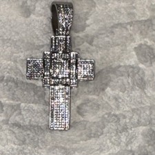 Silver Tone Cross Pendant Charm Pav Round Cubic Zirconia Religious Jewelry