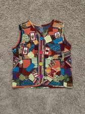 Vintage Handmade Patchwork Bohemian Colorful Button Vest Size XL