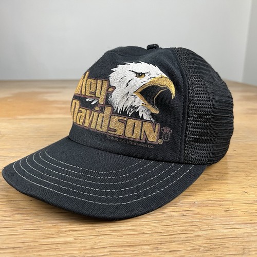 Vtg 80s Harley Davidson 3D emblem Eagle Snapback Mesh trucker hat distressed