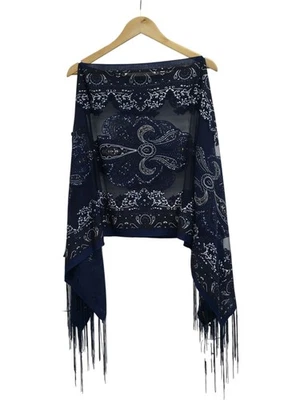 Frank Usher Navy Fringed Poncho Shawl Top One Size BNWT (MG159F17) - Image 1 of 4