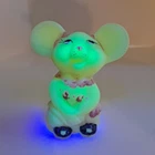 Fenton Custard Frit Uranium Glass Mouse Figurine Glows! Signed M Young N Fenton