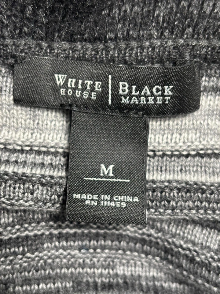White House Black Market Cardigan 毛衣灰色杂色荷叶边条纹 M 码 — 第 3/4 张图片