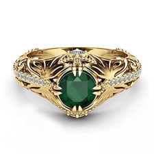 New Anillo De Oro 14k Mujer Puro Oro Anillo Brillante Con Esmeraldas Para Mujer