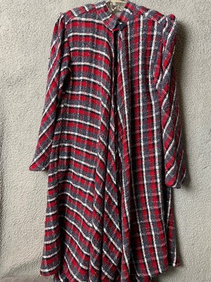 Vintage Plaid Swing Coat Womens Medium Red Gray White Mid Century