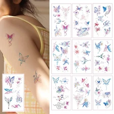 Body Arm Art Watercolor Floral Face Tattoo 10Pcs Butterfly Sticker Waterproof ∂