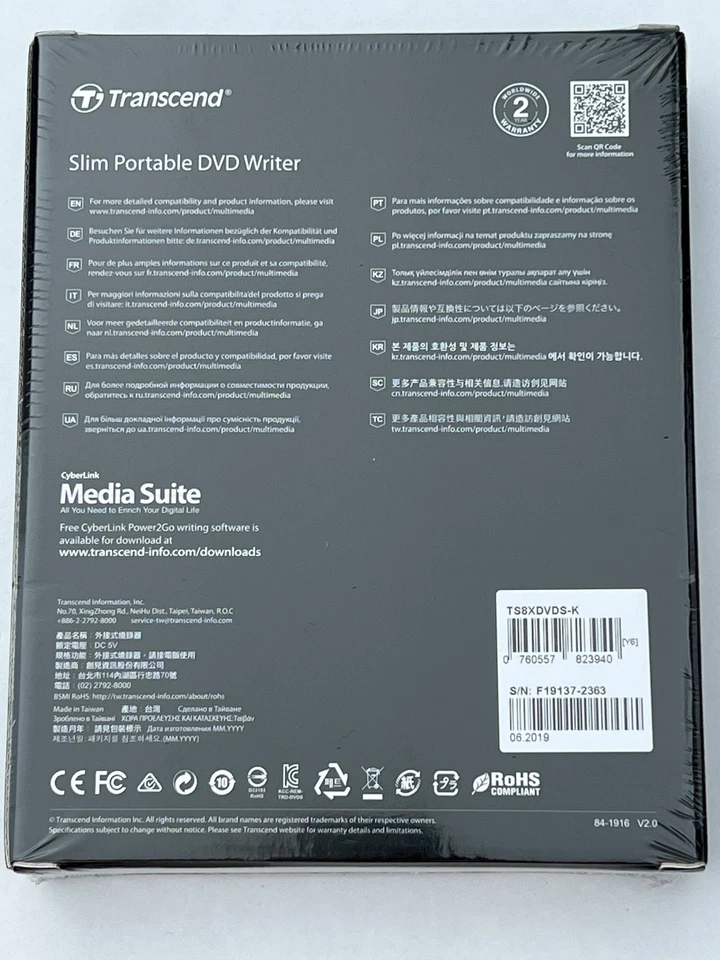 Grabadora de CD/DVD portátil Transcend Slim TS8XDVDS-K Foto 2 de 4