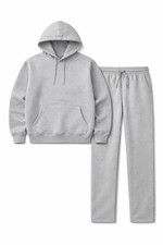 Unisex Grey Tracksuit Set 100% Cotton Fleece 350 GSM Heavyweight Hoodie Joggers