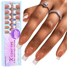 BTArtboxnails French Tip Gel Nails, 150pcs Long Square Brown Press On Nails for