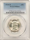 1935-D WASHINGTON QUARTER - PCGS MS-64, BLAST WHITE!