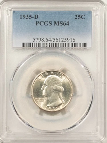 1935-D WASHINGTON QUARTER - PCGS MS-64, BLAST WHITE!