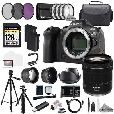 Canon EOS R6 II + RF 24-105mm f/4-7.1 IS STM Lens+128GB+ExtBat+9PCFiltr MEGA Kit