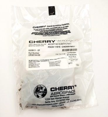 New Bag of 100 CherryMAX CR3213-4-02 Universal Head Blind Rivet