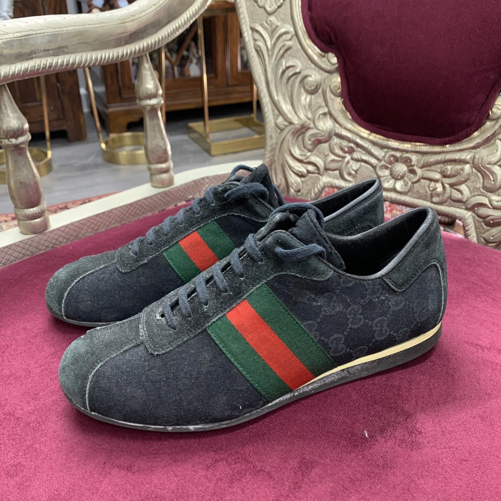 Baskets Gucci noires monogramme en daim et toile taille 8 
