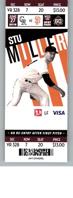 Colorado Rockies vs San Francisco Giants 6/27/2018  Full Ticket - STU Muller 