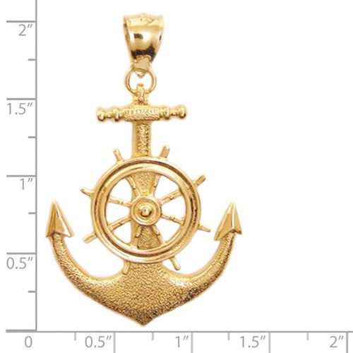 New 14k Yellow Gold Anchor With Helm Pendant - Picture 4 of 4