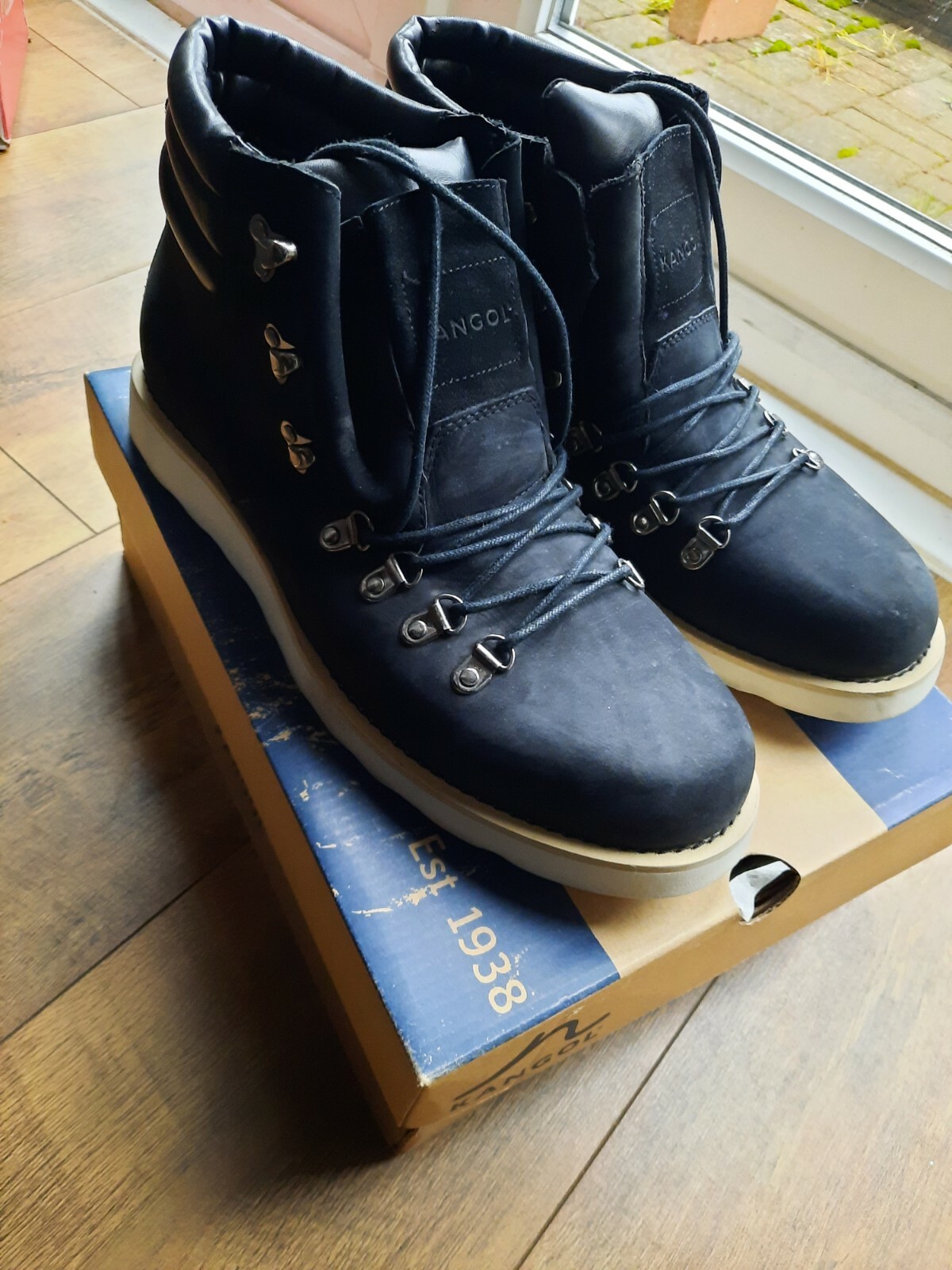 KANGOL Men Ankle Boots Blue Navy 100percent Leather Boots UK 11 RRP £70 image 3