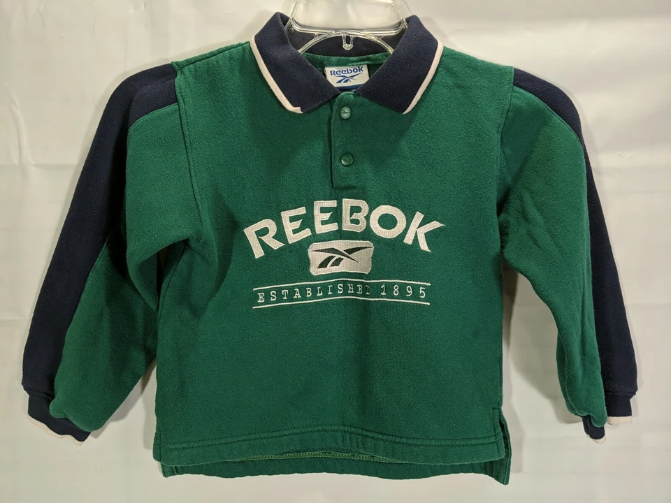 REEBOK Niños Verde Manga Larga Pullover 1/4 Botón Cuello Sudadera Talla 6 Foto 2 de 4