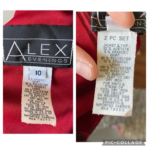 Vintage Damen Alex Abendkleid schwarz Samt mit rot verziertem Miederkleid - Bild 6 von 9