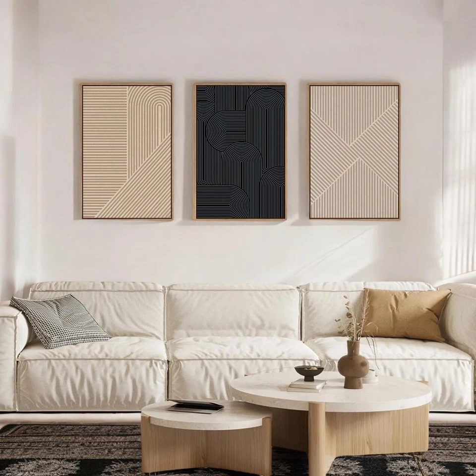 Nuevo West Elm Gran Conjunto Abstracto de 3 Lienzo Enmarcado Arte de Pared Pinturas Decoración 24" Foto 4 de 4