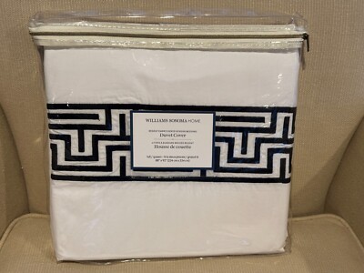 New Williams Sonoma Regent Embroidered Border Duvet Cover - Full/Queen Black