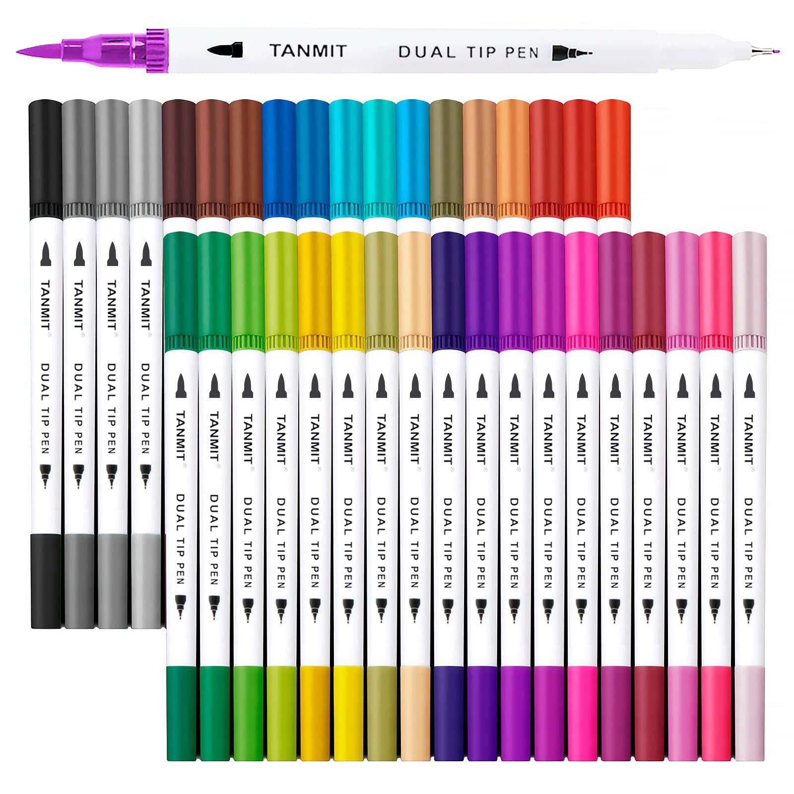 Dual Brush Marker Pens for Coloring Books, Fine Tip Coloring Marker & Brush P...