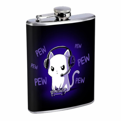 Kitty Gamer Em1 Flask 8oz Stainless Steel Hip Drinking Whiskey