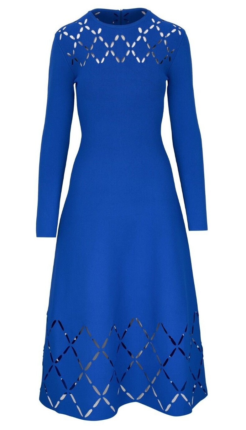 Robe Midi Lela Rose Tricotée - Épaules Dénudées, Pointelle Marine, Taille XS à M