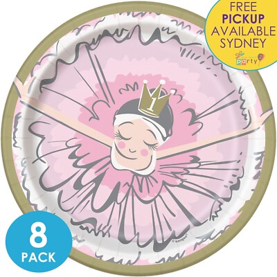 BALLERINA PINK & GOLD GIRLS 1ST BIRTHDAY PARTY SUPPLIES 8 SMALL PLATES ...